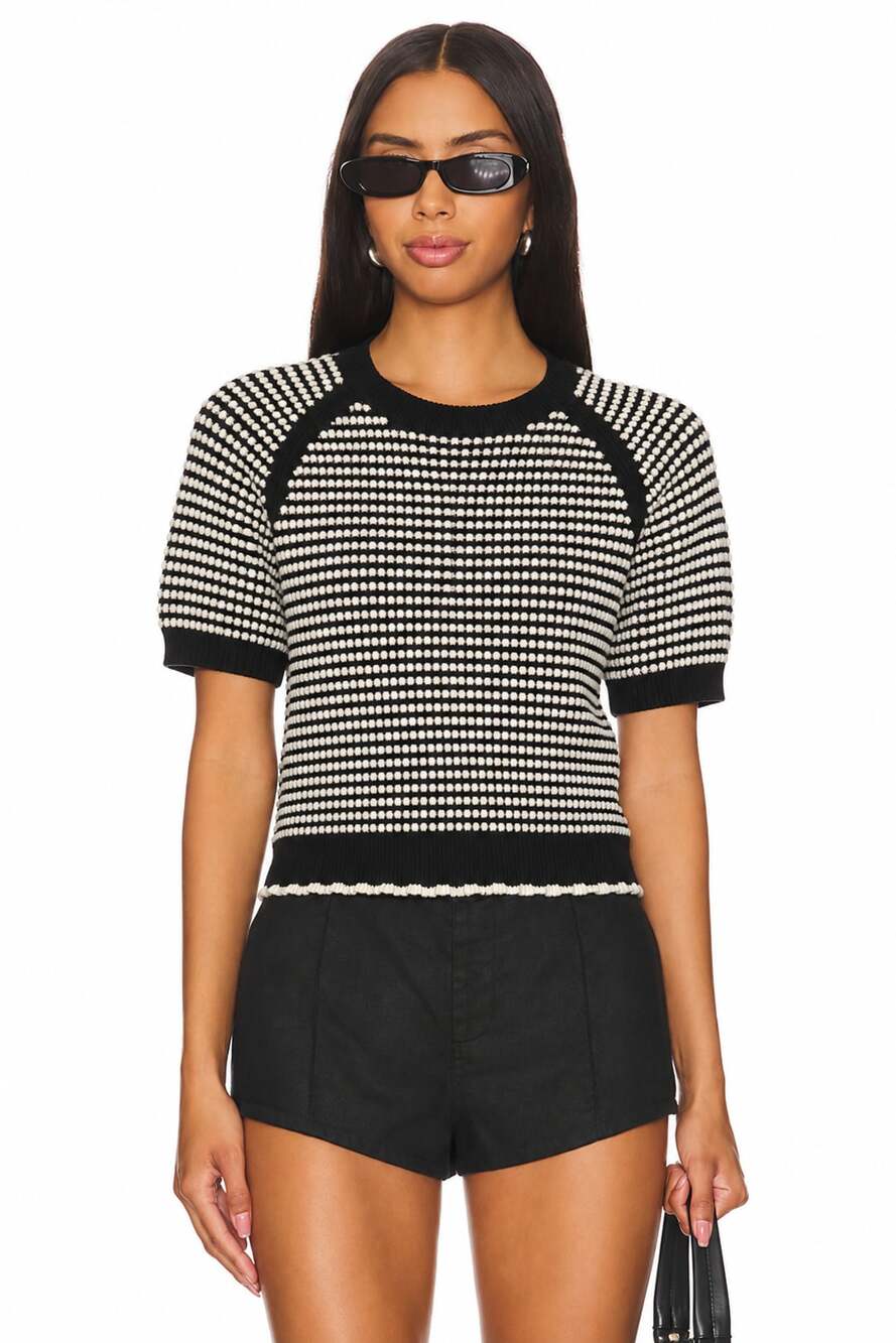 3.1 Phillip Lim Short Sleeve Sweater Size M Black White Knit